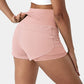 High Waisted Mesh Back Waistband Pocket 2-in-1 Casual Shorts