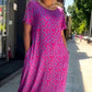 Diamond Neck Pink Purple Floral Print Dress