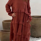 Women's Long Sleeve Round Neck Ruffle Dresses