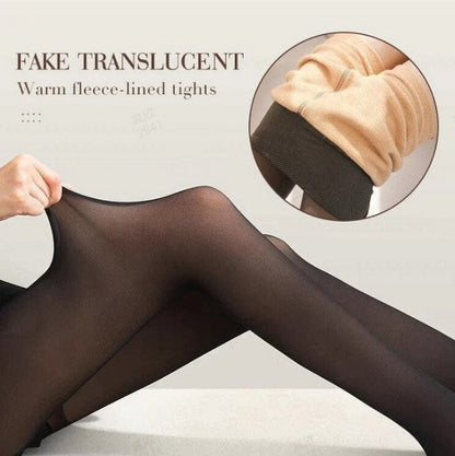 Flawless Legs Fake Translucent Warm Plush Lined Elastic Tights