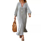Women’s Minimalist Cotton Linen V-neck Long Dress