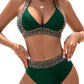 Women's swimsuit with wavy pattern and V-neck, sexy, holiday swimsuit with slit