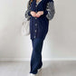 Balloon Sleeve Striped Knitwear Cardigan & Pants Two-piece Set