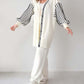 Balloon Sleeve Striped Knitwear Cardigan & Pants Two-piece Set