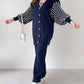 Balloon Sleeve Striped Knitwear Cardigan & Pants Two-piece Set