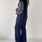 Balloon Sleeve Striped Knitwear Cardigan & Pants Two-piece Set