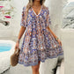 👗Minikleid mit Blumenmuster und V-Ausschnitt und kurzen Ärmeln für Damen