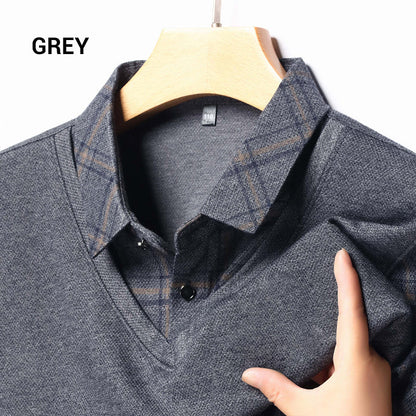 ⏳Multi-scenario fit🔥Men's Faux Two Piece Lapel Long-Sleeve Tops👔