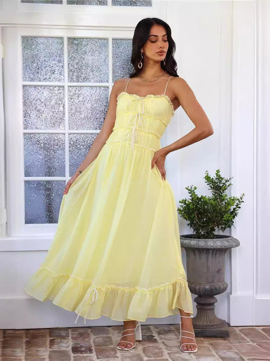 Gentle Sleeveless Pleated Lace Midi Dress