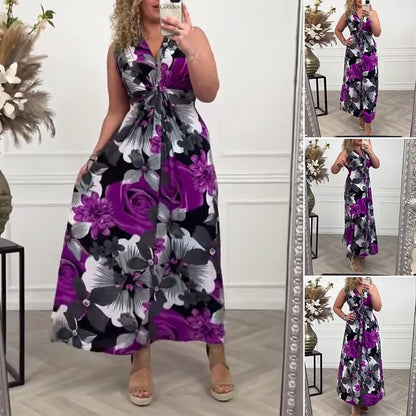 🌸LAST DAY PROMOTION - 50%OFF🌸Floral print sleeveless pleated elegant dress