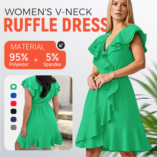 🎉Summer New Arrivals👗Women's Elegant Waist Tie V-Neck Ruffle Dress