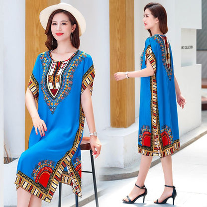 Women’s Vintage Print Loose Mid-length Dress