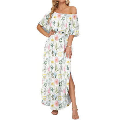 ⏰Last Day Sale 50% OFF💃Women's Off-Shoulder Ruffled Side-Slit Maxi Dress with Pockets ✨