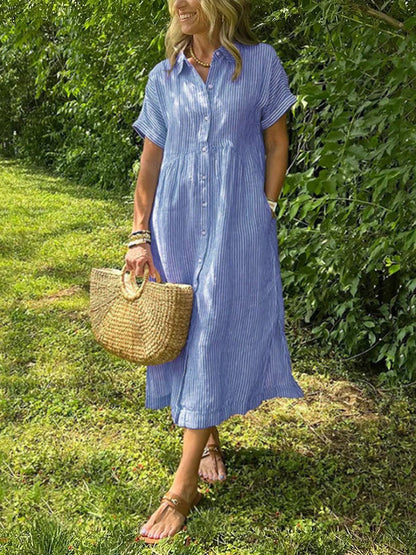 🎉This Week's Special Sales 50% Off✨Striped Lapel Button Down Shirt Dress | With Functional Pockets