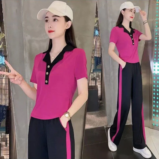 Women’s Short-sleeve Wide-leg Pants 2-piece Set