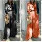 Elegant two-piece set: long-sleeved top with cuffs and high-waisted pants