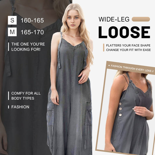 🎉Limited Sale 50% OFF💕Women's Loose Adjustable Straps Wide-Leg Jumpsuit with Pockets