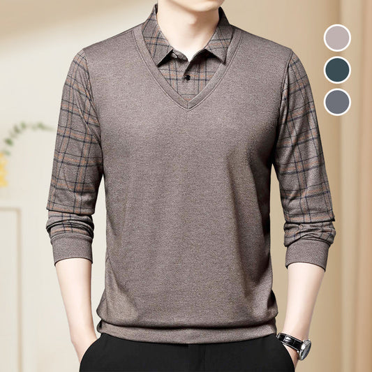 ⏳Multi-scenario fit🔥Men's Faux Two Piece Lapel Long-Sleeve Tops👔