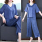 Women's Noble Elegant Short-sleeve Wide-leg Pants 2-piece Set