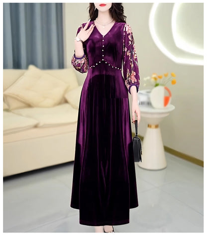 Elegant Lantern Sleeve V-Neck Midi Dress - Best Gift for Her