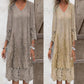 Elegant half sleeve v-neck lace dress for women