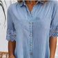 🎁Limited time 50% OFF⏳Blue Plain Collared Lace Trim Denim MIni Dress