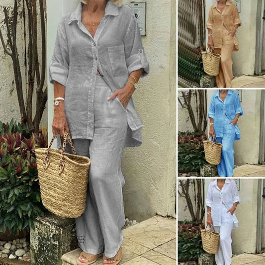 🔥49% off💟💟Two-piece cotton and linen shirt set