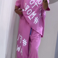 Casual two-piece suit with pattern and round neckline