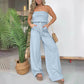 🎁Hot sale ☀️ Summer Vibes! 🌈 Simple Striped Strapless Wide-Leg Jumpsuit – Effortless Chic & Comfort 💃✨