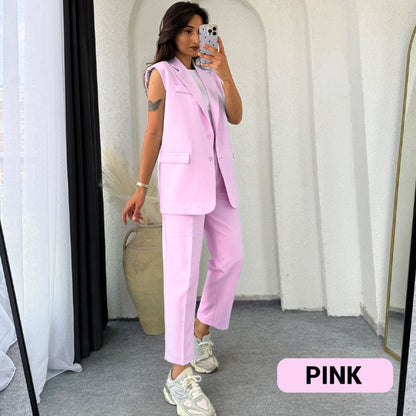 🌸💖 Women’s Stylish Sleeveless Blazer & High-Waisted Pants Set