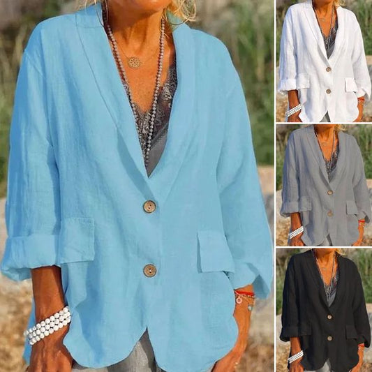 [Best Gift For Her] Single-color Cotton and Linen Blazer