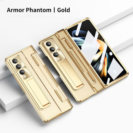 🔥FREE SHIPPING🔥Armor Phantom Aluminum Alloy Transparent Frosted Stand Hinge Phone Case For Samsung Galaxy Z Fold3 Fold4 5G With Screen Protector