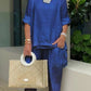 Women's casual plus size cotton blend set with five-minute sleeves