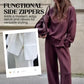 High-Neck Side-Zip Sweatshirt & Pants Set