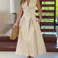 Sleeveless Solid Color Lapel Midi Dresses