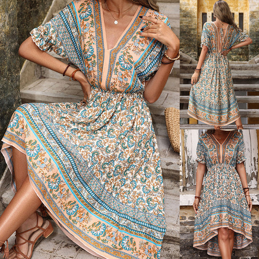 Vintage Irregular Slim Printed Dress