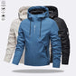 Men's Solid Color Waterproof Windproof Drawstring Zip-up Hoodie Jacket
