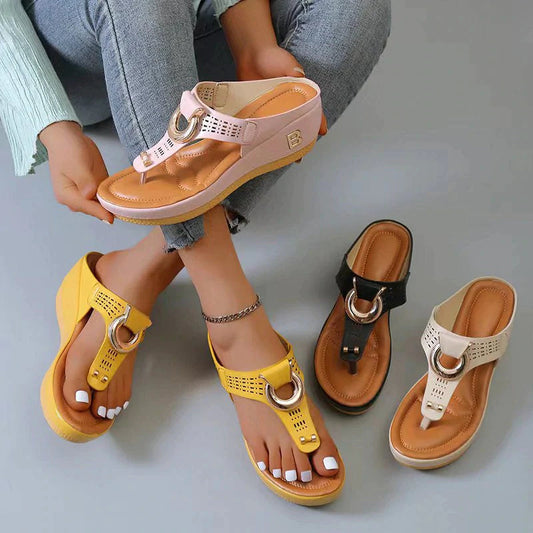 🌞Summer Hot Sale 🩴Women's Leather Wedge Slide Sandals-50% OFF