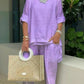 Women's casual plus size cotton blend set with five-minute sleeves