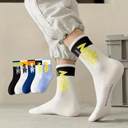 Buy 5 Get 5 Free Letter Blocking Mid-Calf Socks
