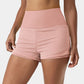 High Waisted Mesh Back Waistband Pocket 2-in-1 Casual Shorts