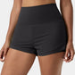 High Waisted Mesh Back Waistband Pocket 2-in-1 Casual Shorts