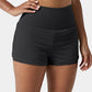 High Waisted Mesh Back Waistband Pocket 2-in-1 Casual Shorts