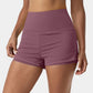 High Waisted Mesh Back Waistband Pocket 2-in-1 Casual Shorts