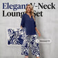 Women's V-Neck Top & Print Wide-Leg Pants Set