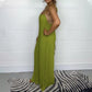 Women's Sexy Strap Loose Jumpsuit with Pleated Design