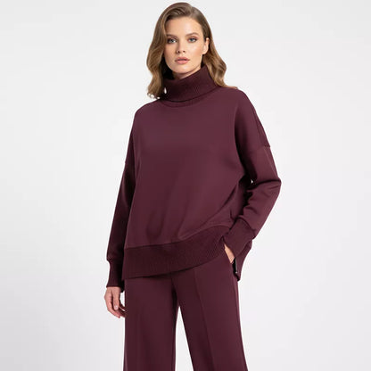 High-Neck Side-Zip Sweatshirt & Pants Set