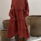Women's Long Sleeve Round Neck Ruffle Dresses