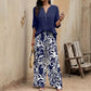 Women's V-Neck Top & Print Wide-Leg Pants Set