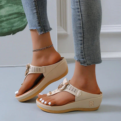 🌞Summer Hot Sale 🩴Women's Leather Wedge Slide Sandals-50% OFF